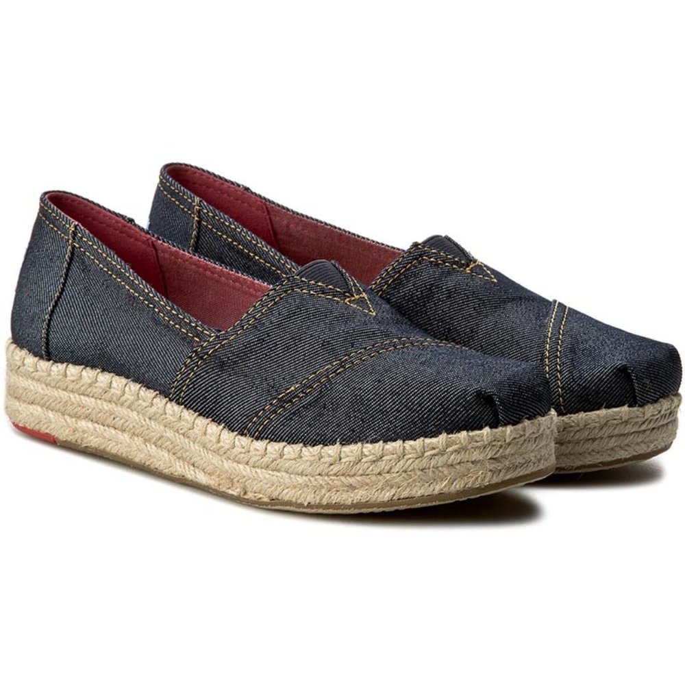 TOMS Platform Alpargata Nevy Denim Espadrille wedge size 6